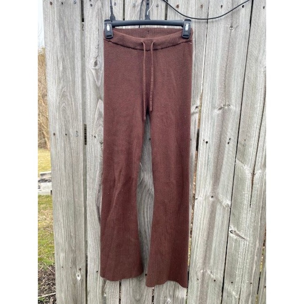 AS Revival Brown Ribbed Knit Flare Lounge Pants Drawstring Waist Womens‎ XS